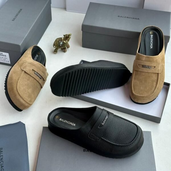 Luxury Balenciaga loafers in black and tan, showcasing Modern Luxury and Urban Edge designs, perfect for men in Nigeria.